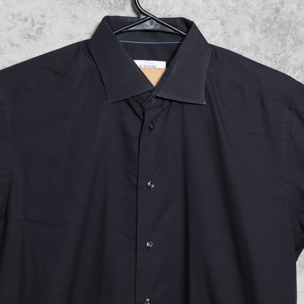 Eton Dress Shirt Mens 16.5 Black Fine Twill Stretch Slim Fit Long Sleeve Preppy
